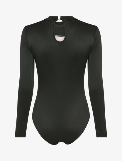 Body satiné à empiècement transparent - Noir - 2