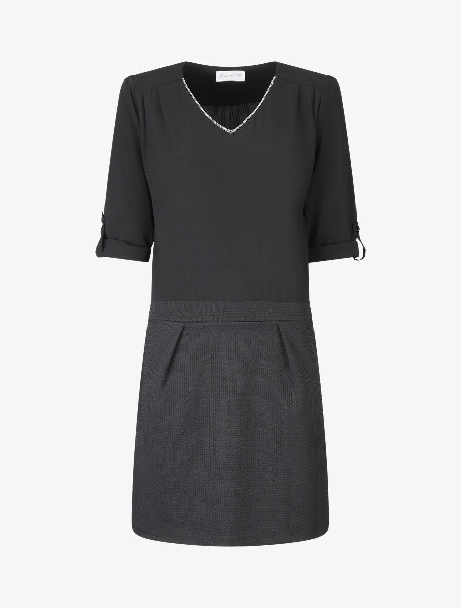 Robe droite bi-matière - Noir - 1