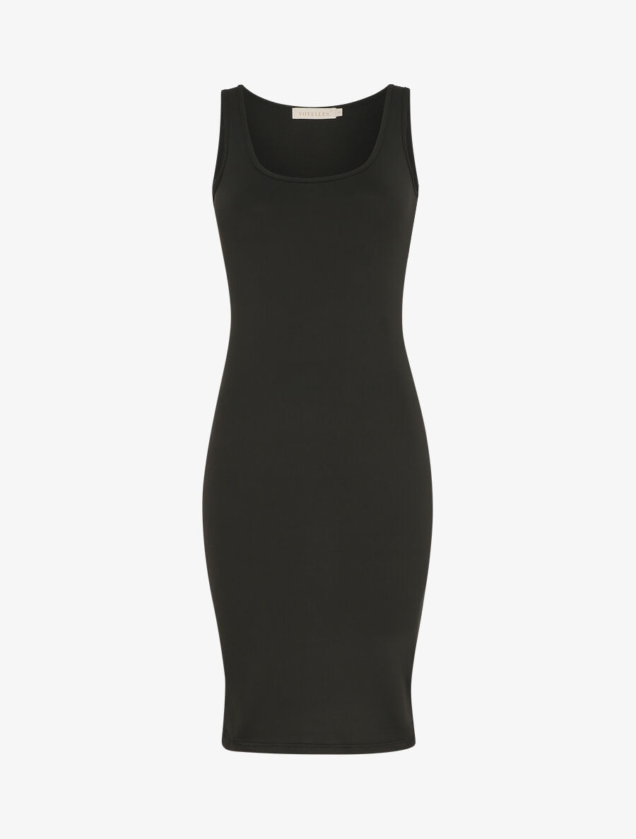 Robe mi-longue strech uni - Noir - 1