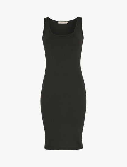 Robe mi-longue strech uni - Noir - 1