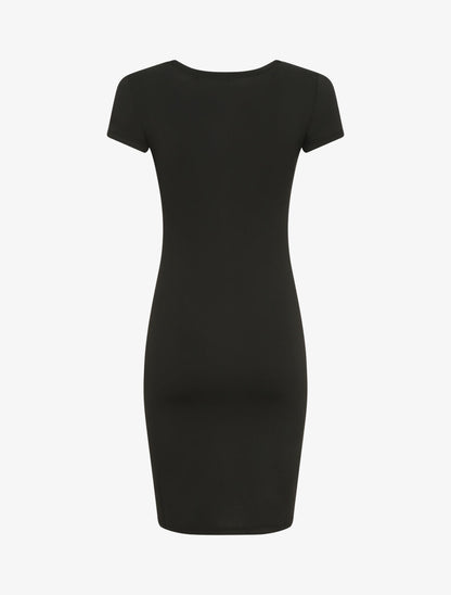 Robe mi-longue à manches courtes - Noir - 2