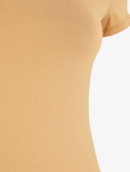 Robe mi-longue à manches courtes - Camel - 3
