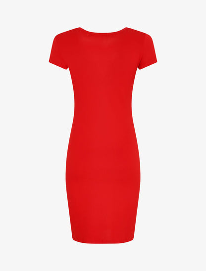 Robe mi-longue à manches courtes - Rouge - 2