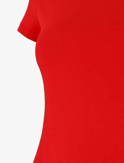 Robe mi-longue à manches courtes - Rouge - 3