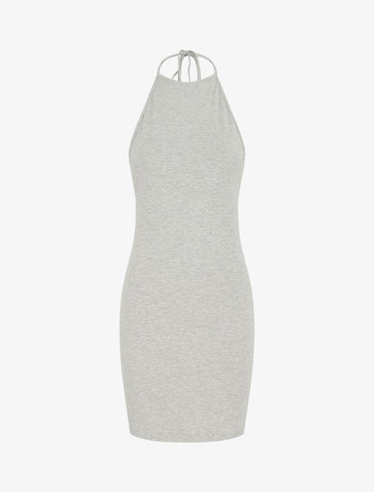 Robe unie côtélé à dos-nu - Gris - 4