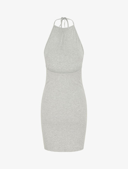 Robe unie côtélé à dos-nu - Gris - 2