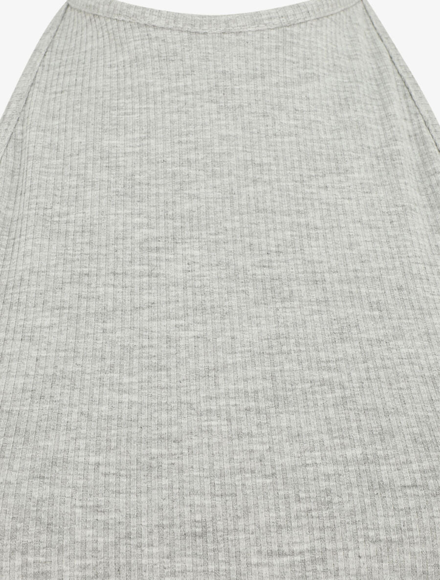 Robe unie côtélé à dos-nu - Gris - 3