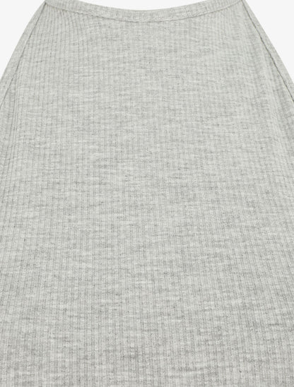 Robe unie côtélé à dos-nu - Gris - 3