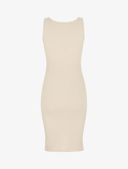 Robe mi-longue unie côtelée - Beige - 2