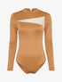 Body satiné à empiècement transparent - Camel - 4
