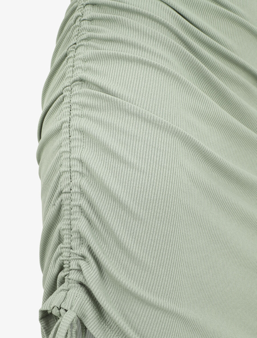Robe mi-longue unie côtelée à liens de serrage - Vert d&