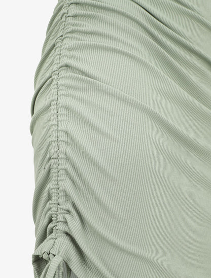 Robe mi-longue unie côtelée à liens de serrage - Vert d&
