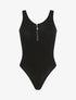 Body uni côtelé à col zippé - Noir - 1
