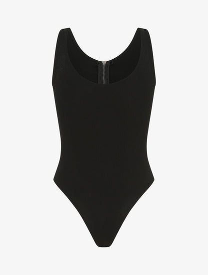 Body uni côtelé à col zippé - Noir - 2