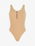 Body uni côtelé à col zippé - Camel - 5