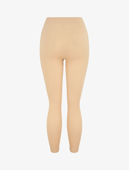 Leggings unis côtelé - Beige - 2