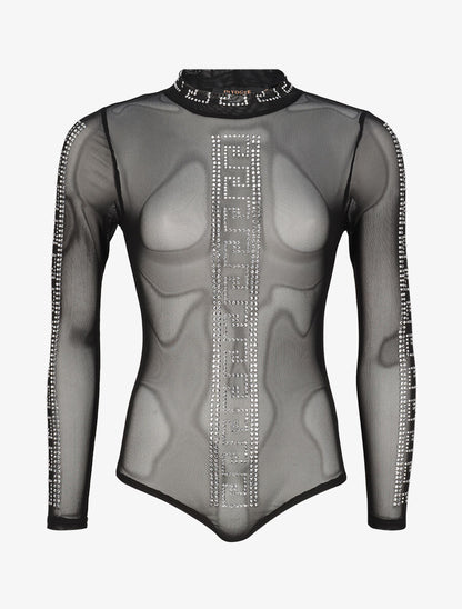 Body transparent à strass à motif grec - Noir - 4