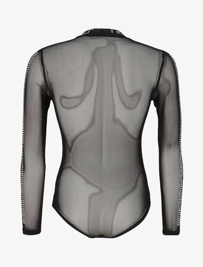 Body transparent à strass à motif grec - Noir - 2