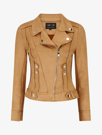 Veste en suédine style perfecto - Camel clair - 5