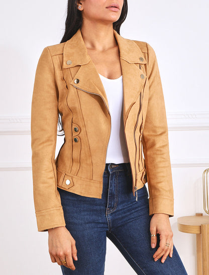 Veste en suédine style perfecto - Camel clair - 4