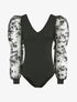 Body à manches gigot à motif floral - Noir - 1