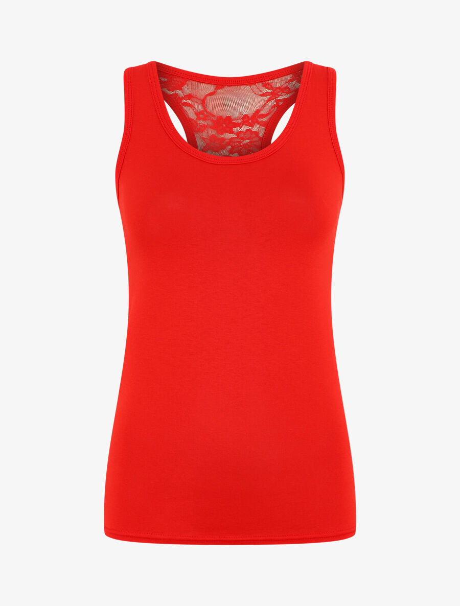 Débardeur ajustée dos en dentelle - Rouge - 4