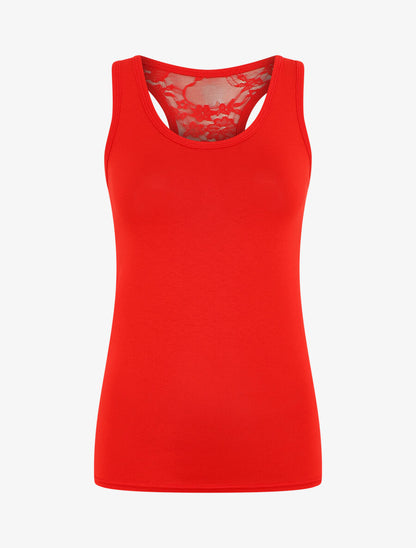 Débardeur ajustée dos en dentelle - Rouge - 4
