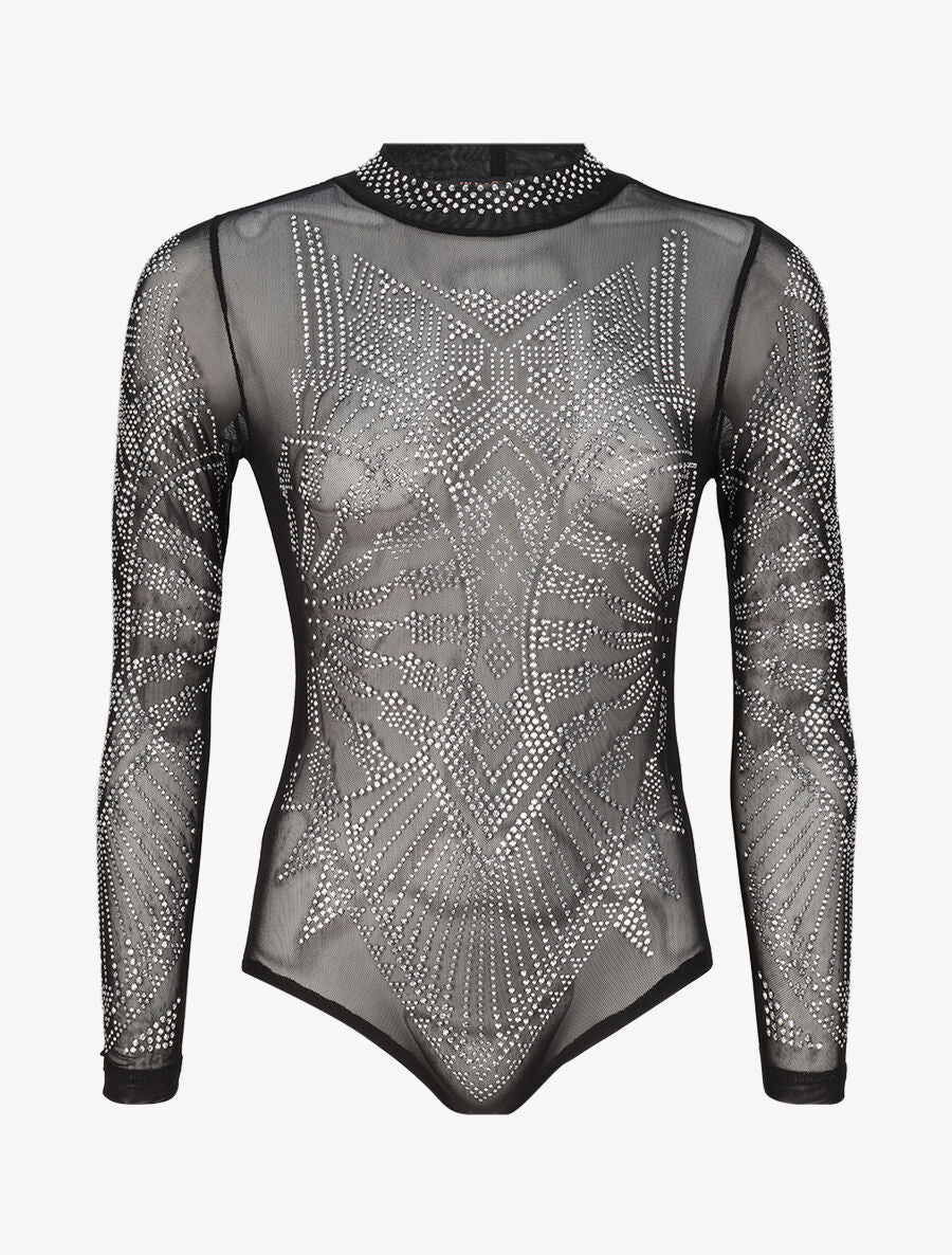 Body en tulle à strass - Noir - 1