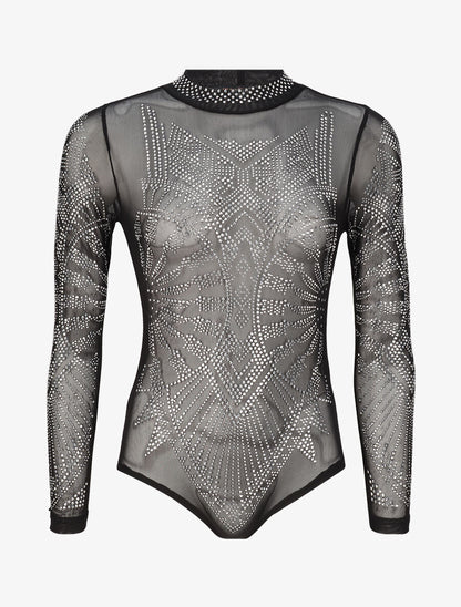 Body en tulle à strass - Noir - 1