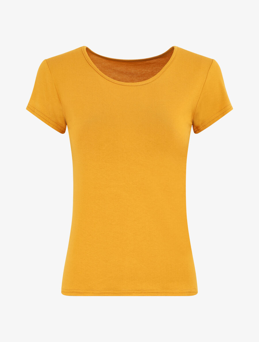 T-shirt ajusté manches courtes uni - Moutarde - 4