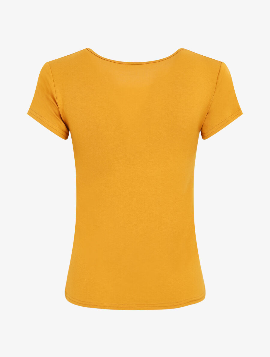 T-shirt ajusté manches courtes uni - Moutarde - 2