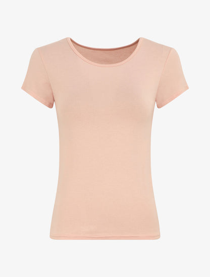 T-shirt ajusté manches courtes uni - Rose - 1