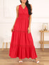 Robe longue unie à taille élastiquée - Rouge - 1