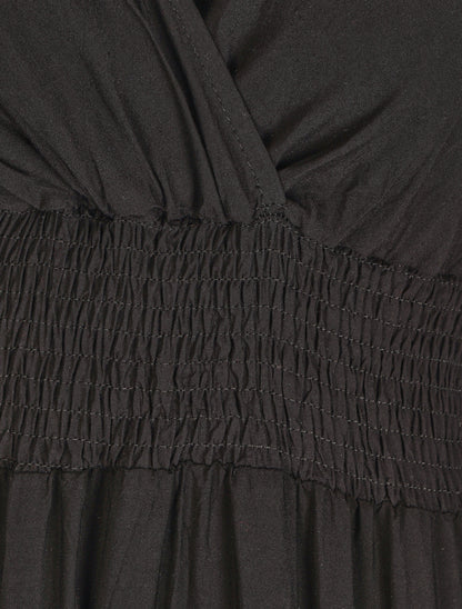 Robe longue unie à taille élastiquée - Noir - 3