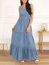 Robe longue unie à taille élastiquée - Bleu - 1
