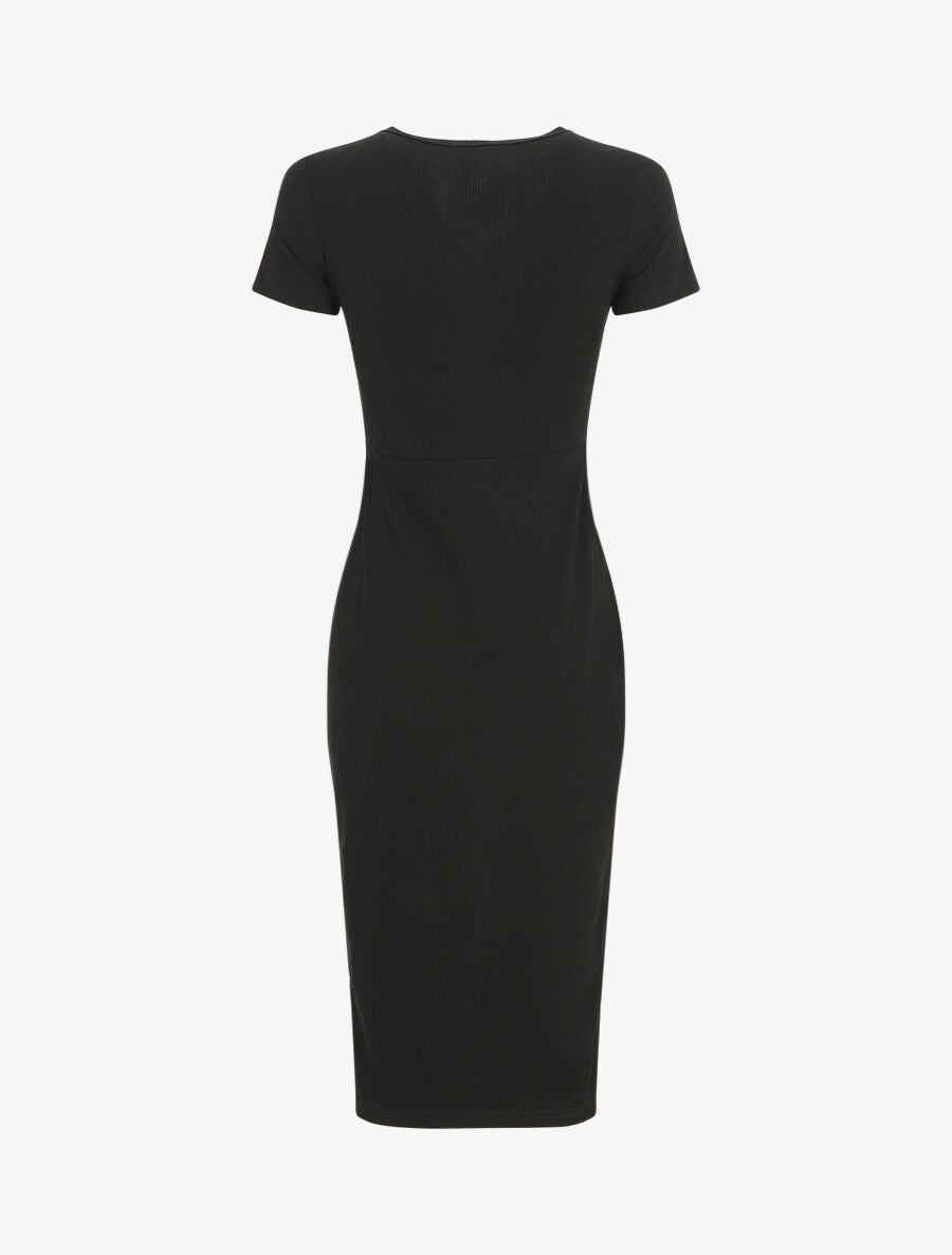 Robe longue côtelée boutonnée - Noir - 2