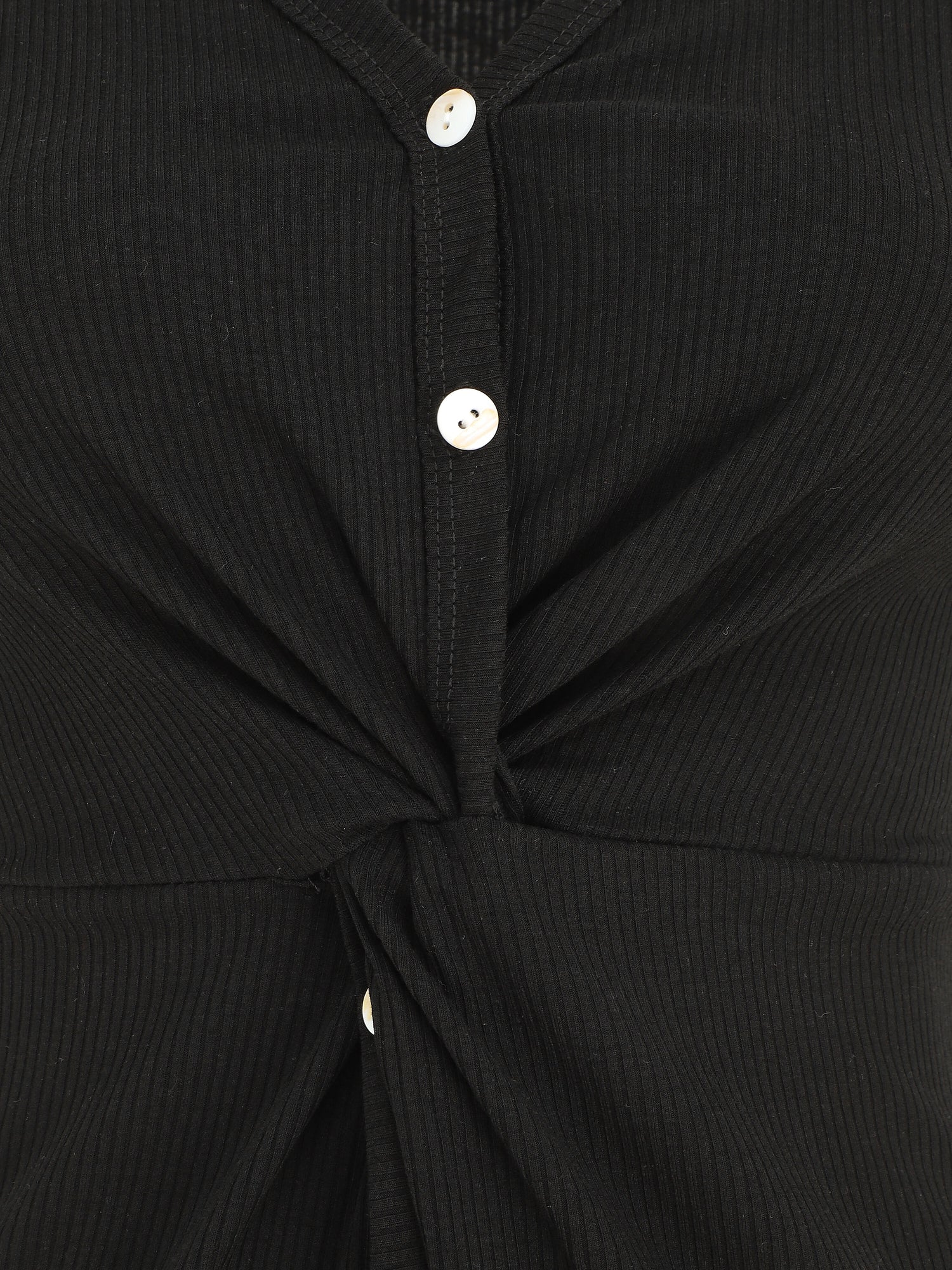 Robe longue côtelée boutonnée - Noir - 3