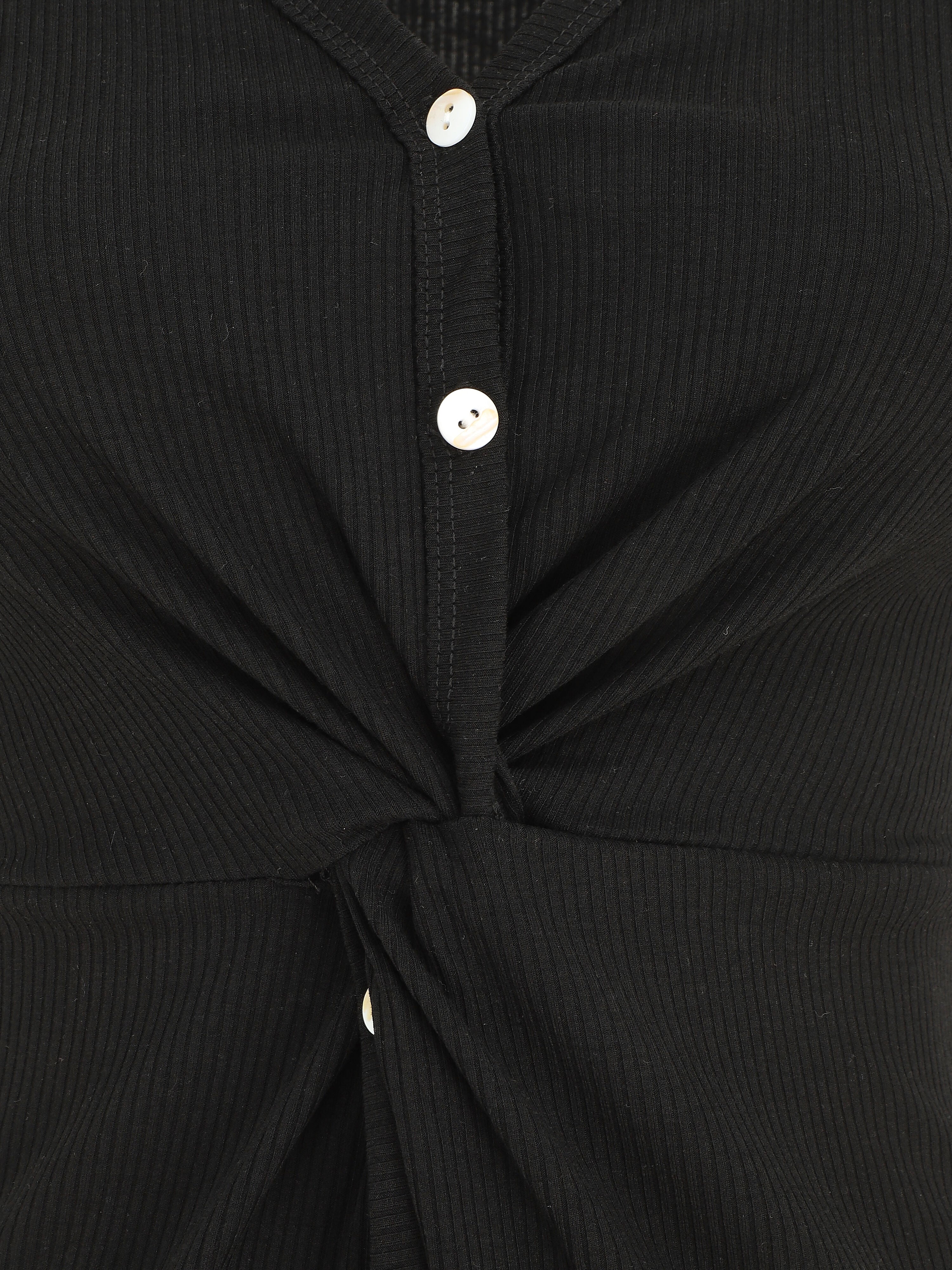Robe longue côtelée boutonnée - Noir - 3