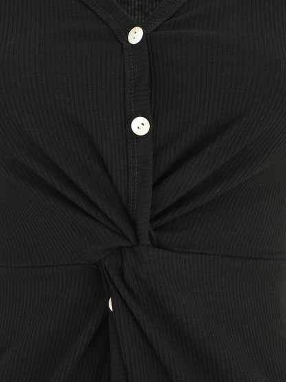 Robe longue côtelée boutonnée - Noir - 3