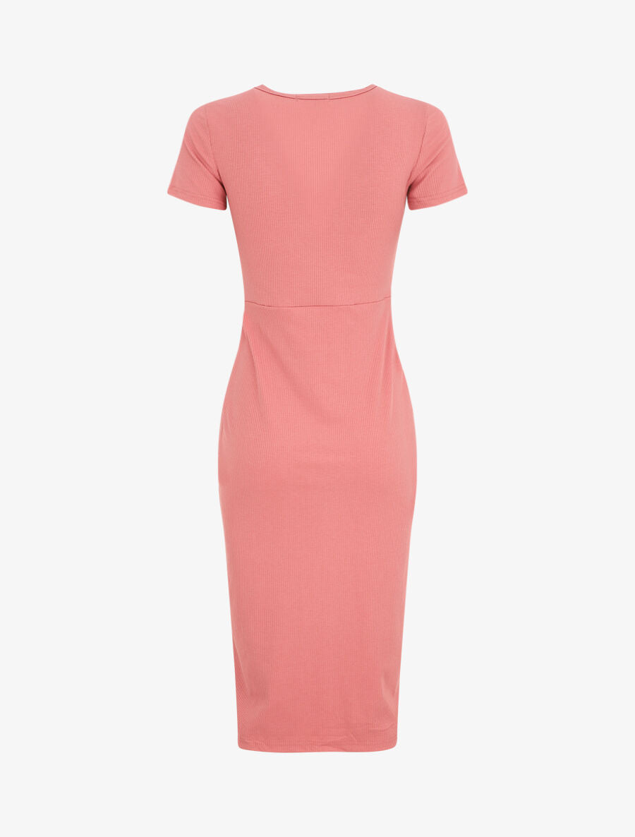 Robe longue côtelée boutonnée - Rose - 2
