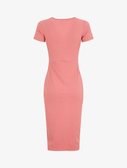 Robe longue côtelée boutonnée - Rose - 2