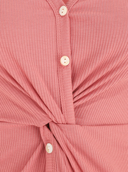 Robe longue côtelée boutonnée - Rose - 3