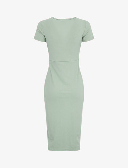 Robe longue côtelée boutonnée - Vert d&