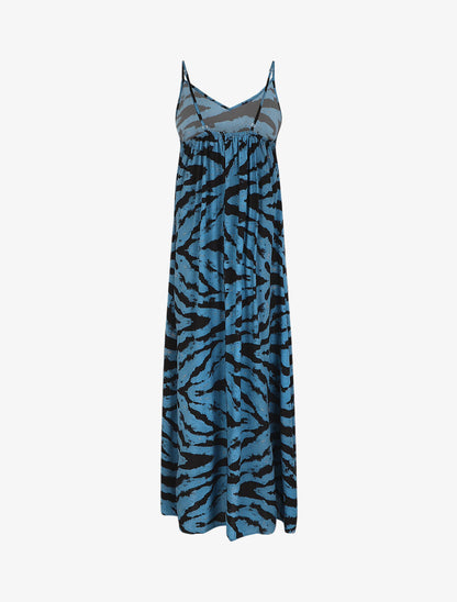 Robe longue à fines bretelles imprimé graphique - Bleu - 2