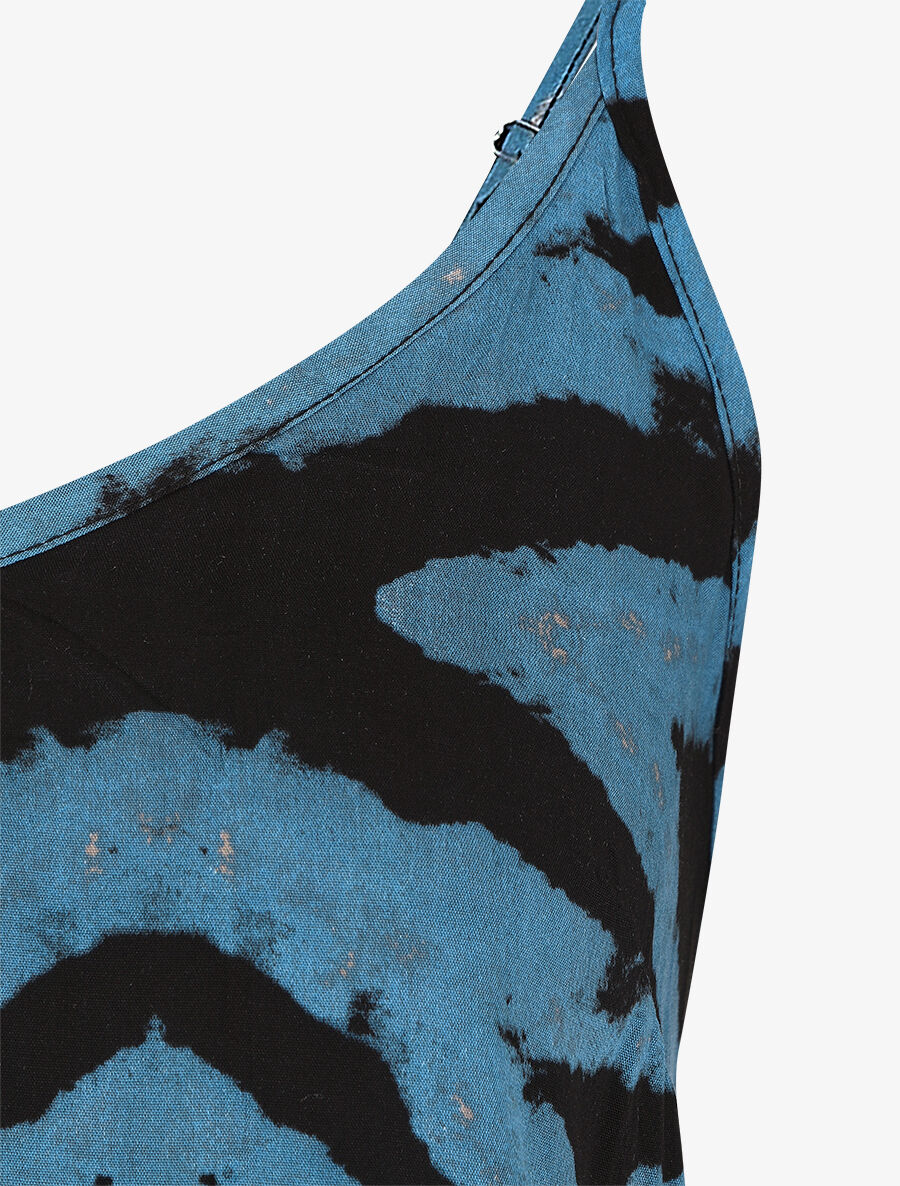 Robe longue à fines bretelles imprimé graphique - Bleu - 3