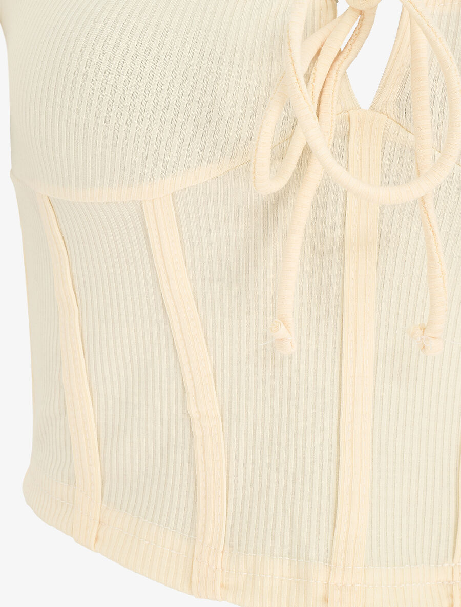 Crop top style corset manches courtes - Beige - 3