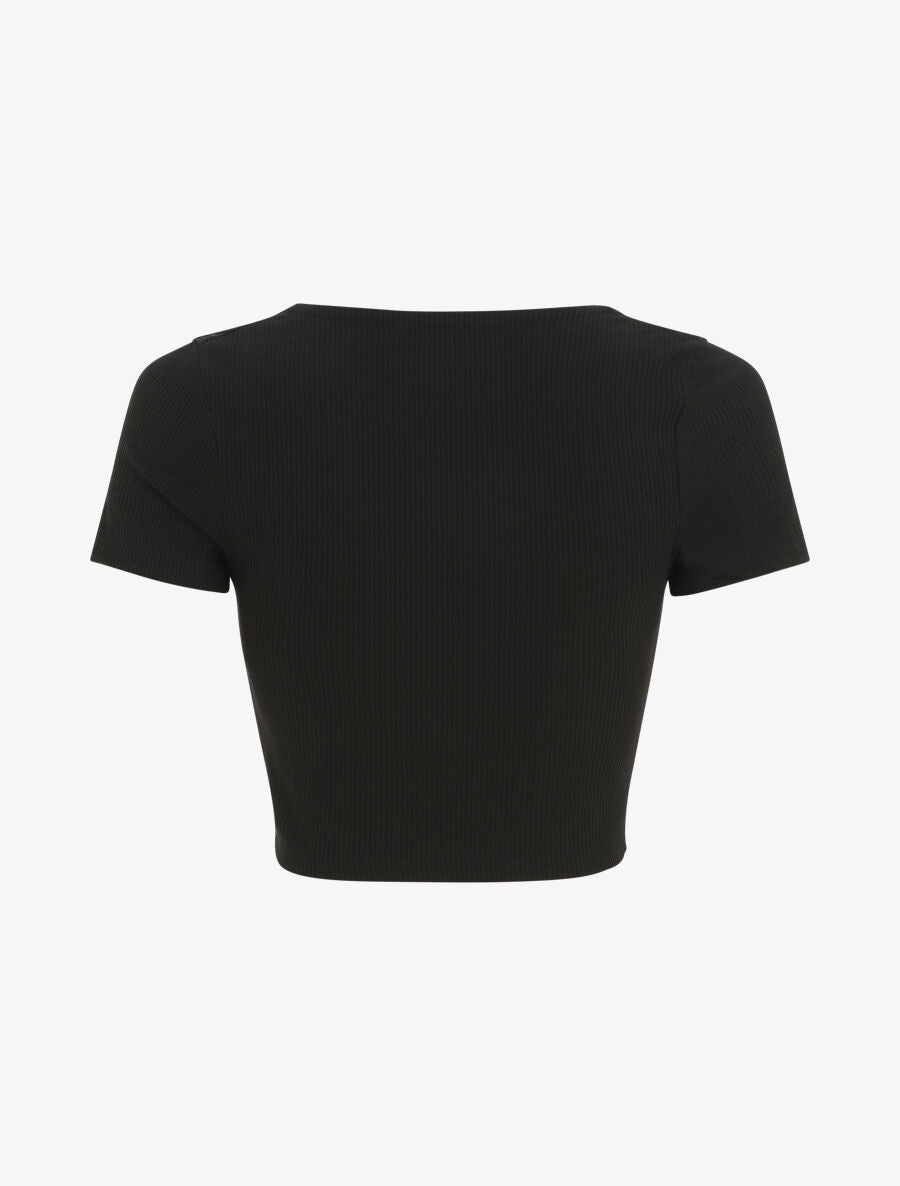 Crop top style corset manches courtes - Noir - 2