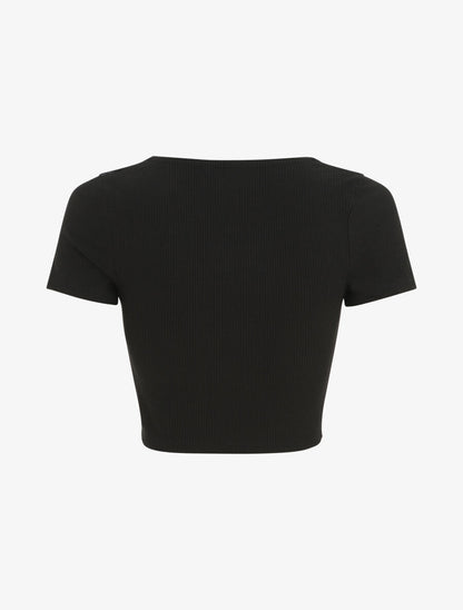 Crop top style corset manches courtes - Noir - 2