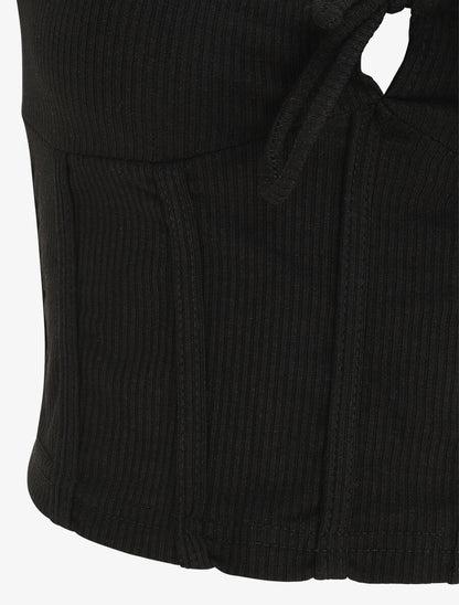 Crop top style corset manches courtes - Noir - 3