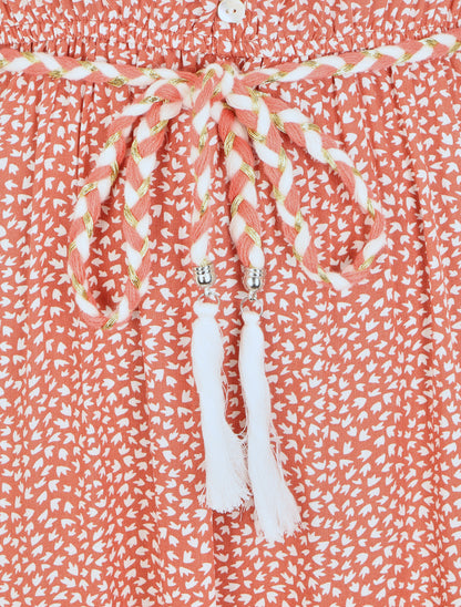 Robe longue à mancherons imprimé tulipe - Rose - 3